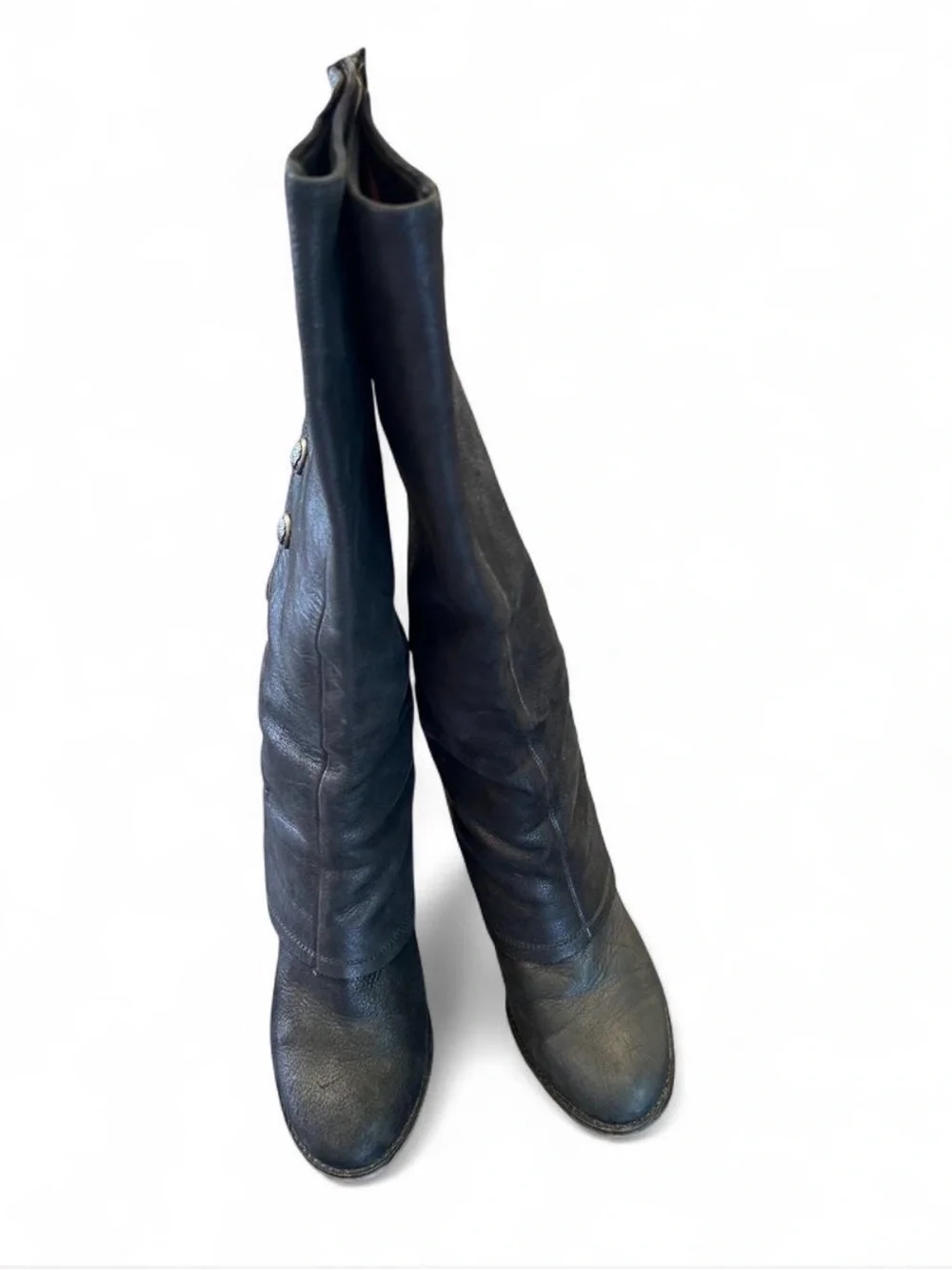 Vince Camuto Black Leather Over-the-Knee Button Boots